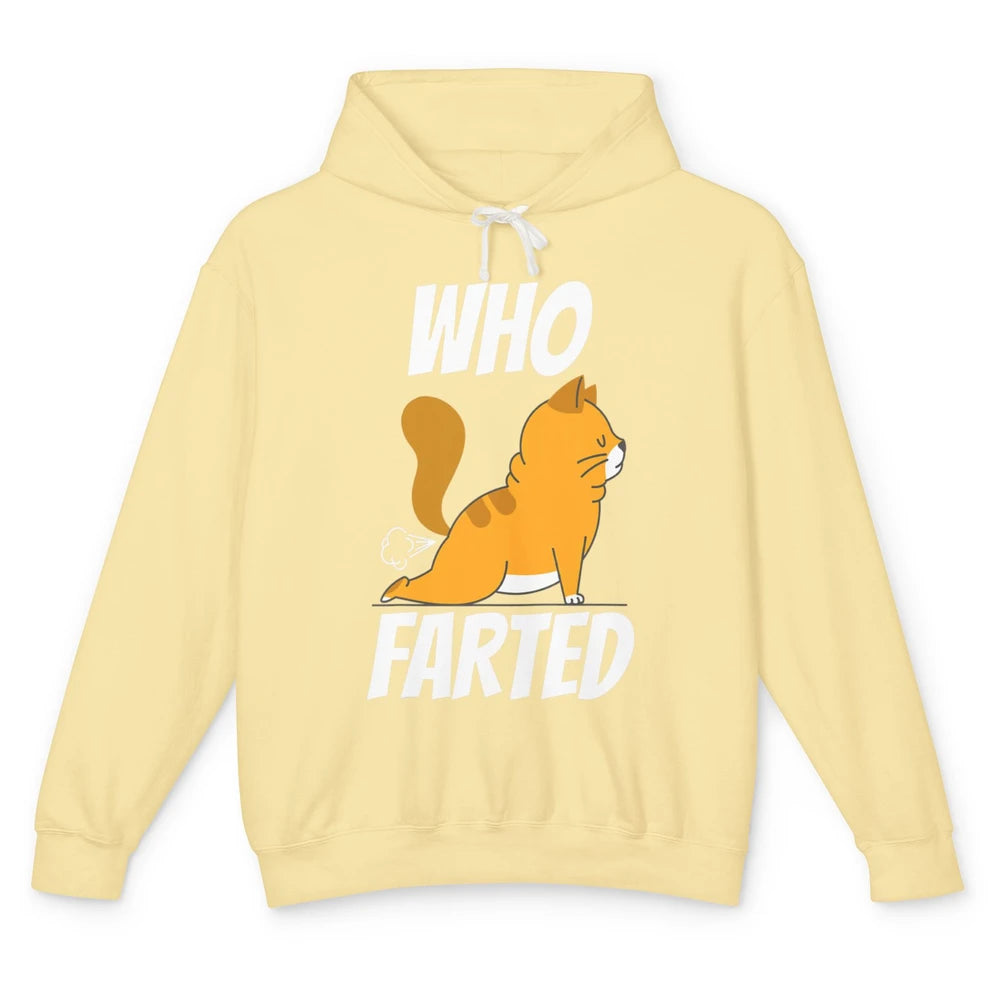 Funny Who Farted Orange Cat Fart Kitten Sarcasm Humor Pun Unisex Lightweight Hoodie