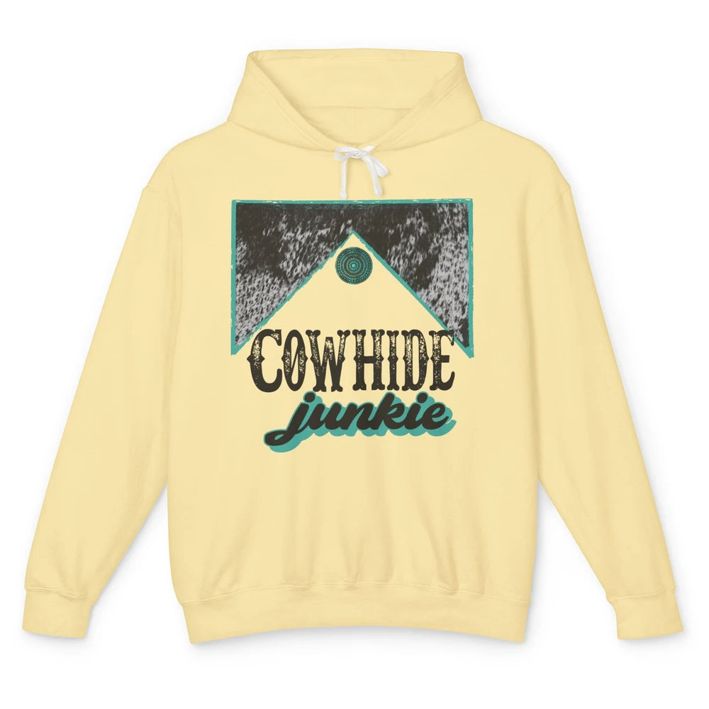 Retro Cowhide Junkie Western Country Cowboy Cowgirl Gift Unisex Lightweight Hoodie