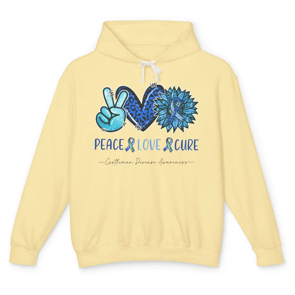 Castleman Disease Awareness Blue Ribbon Peace Love Cure Unisex Lightweight Hoodie