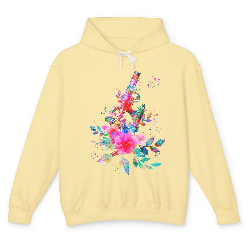 Floral Microscope Medical Laboratory Tools Microbiologist Unisex Lightweight Hoodie