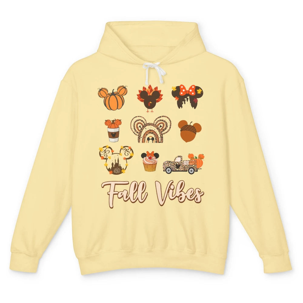 Retro Fall Vibes Pumpkin Turkey Halloween Fall Thanksgiving Unisex Lightweight Hoodie