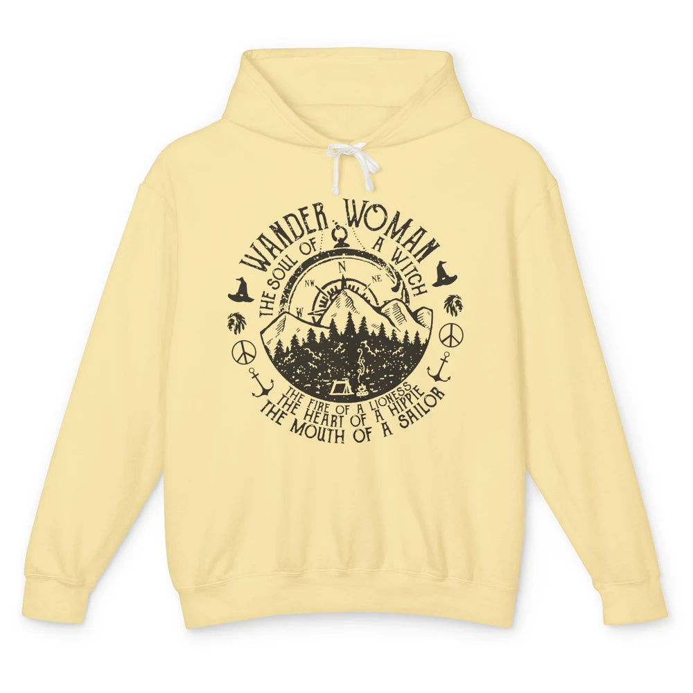 Retro Soul Of A Witch Wander Woman Compass Hiking Camping Unisex Lightweight Hoodie