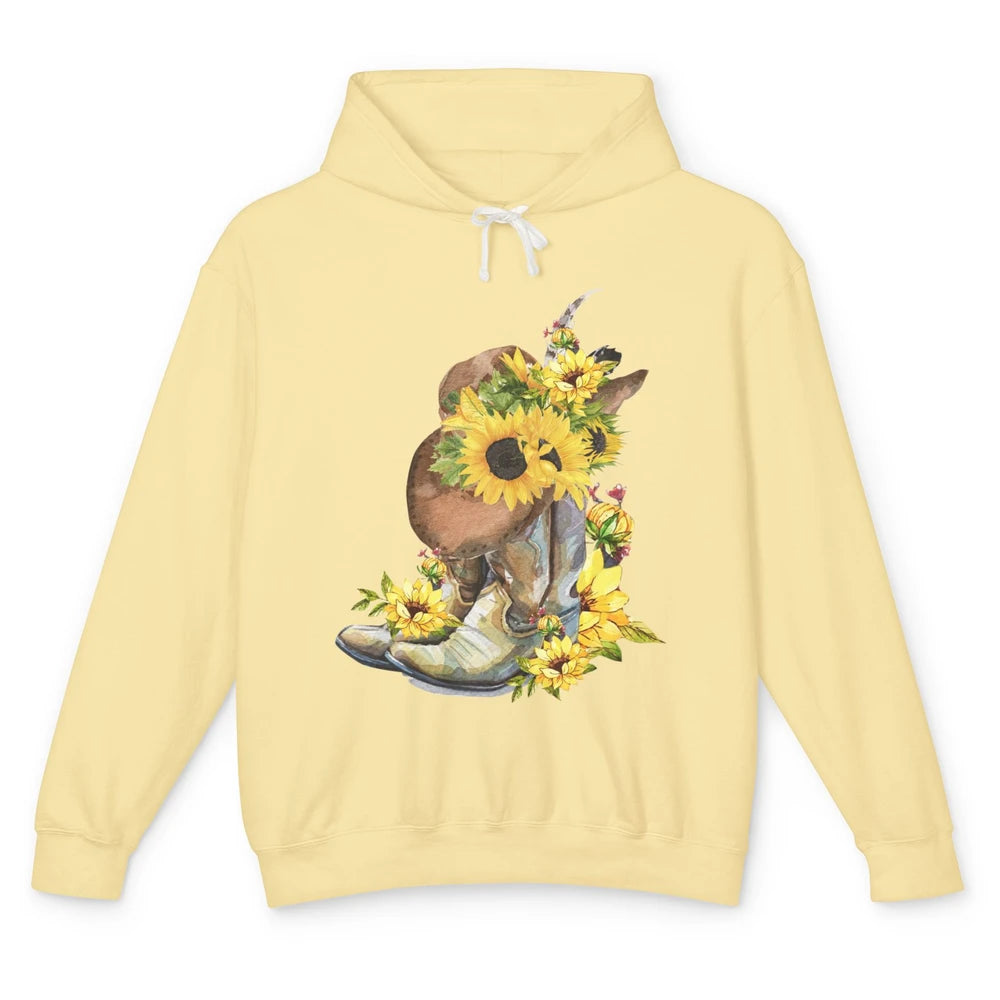 Retro Cowboy Boots Sunflower Let's Go Girls Western Cowgirls Unisex Lightweight Hoodie