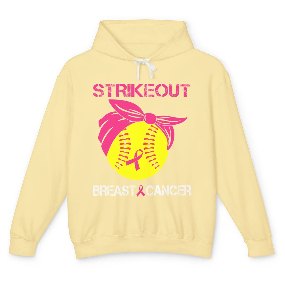 Softball Breast Cancer Awareness Strike Out Pink Ribbon Gift Unisex Lightweight Hoodie