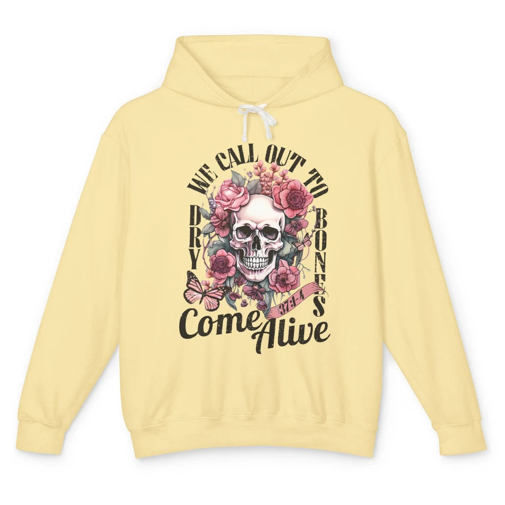 Floral Skull Dry Bones Come Alive Bible Christian Halloween Unisex Lightweight Hoodie