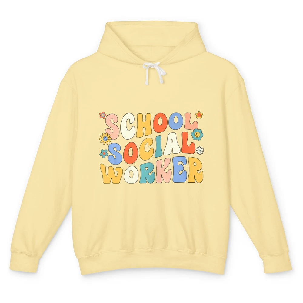 Groovy School Social Worker Retro 70s Teacher First Day Boho Unisex Lightweight Hoodie