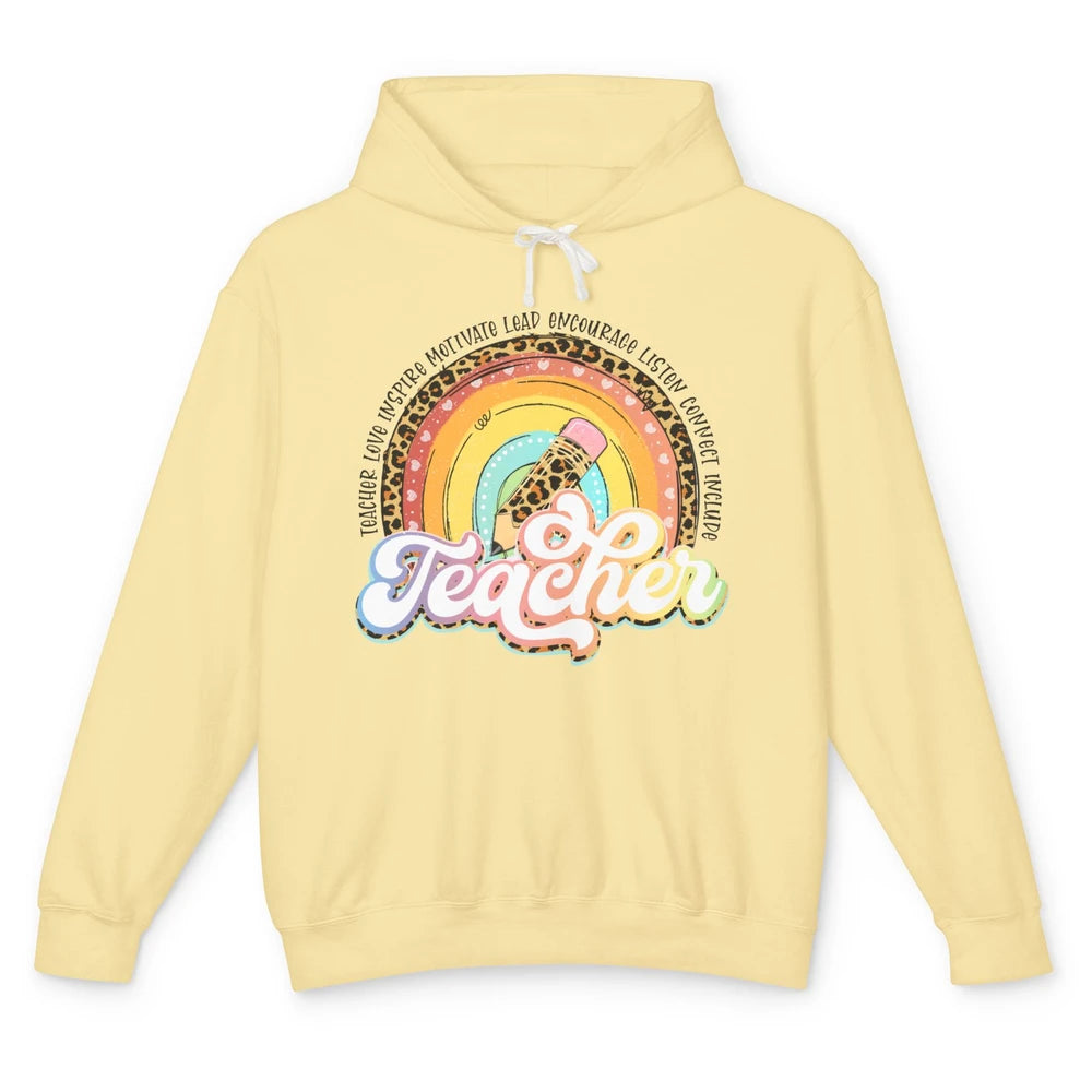 Teacher Life Love Inspire Motivate Appreciation Gift Rainbow Unisex Lightweight Hoodie