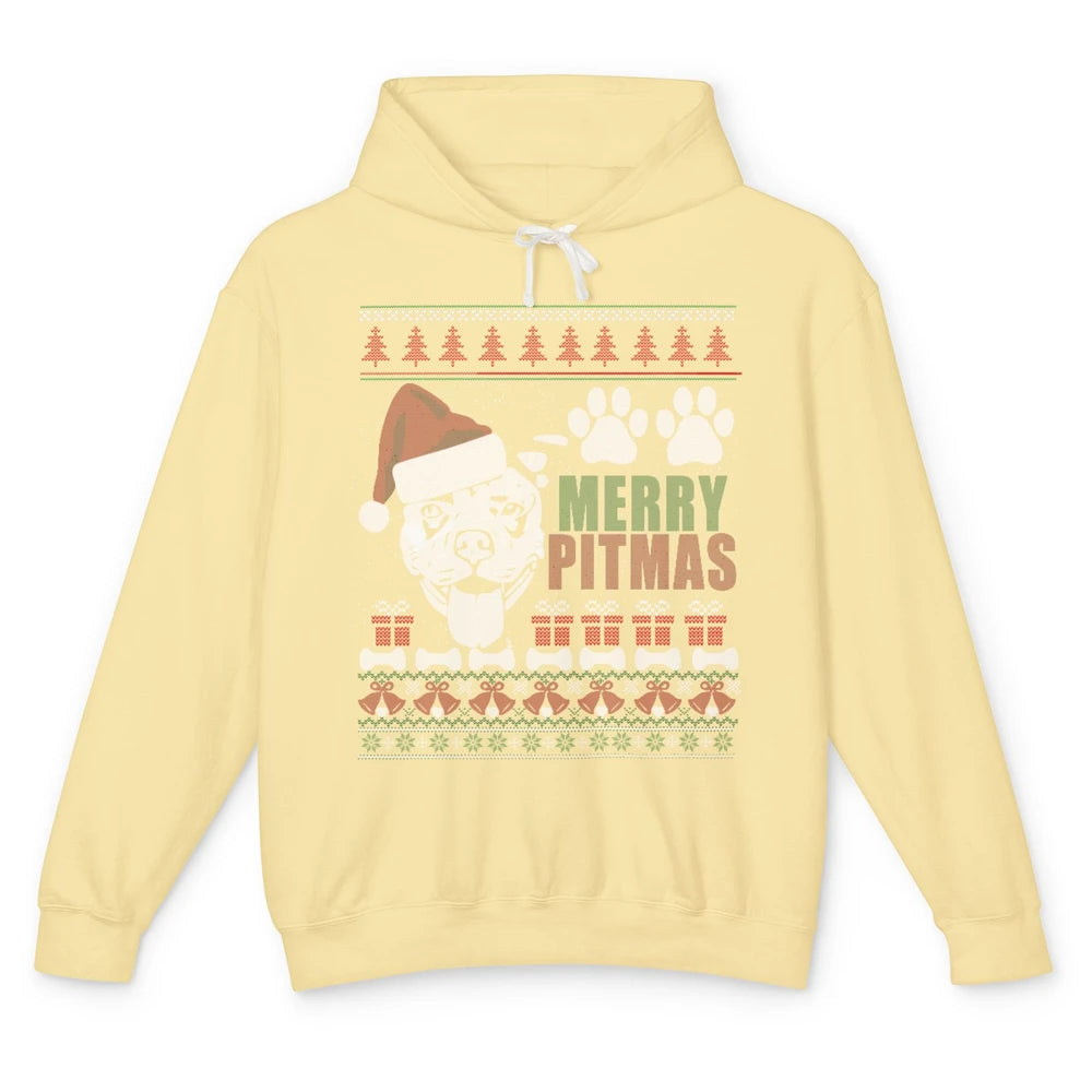 Merry Pitmas Pitbull Dog Ugly Sweater Christmas Pitbull Love Unisex Lightweight Hoodie