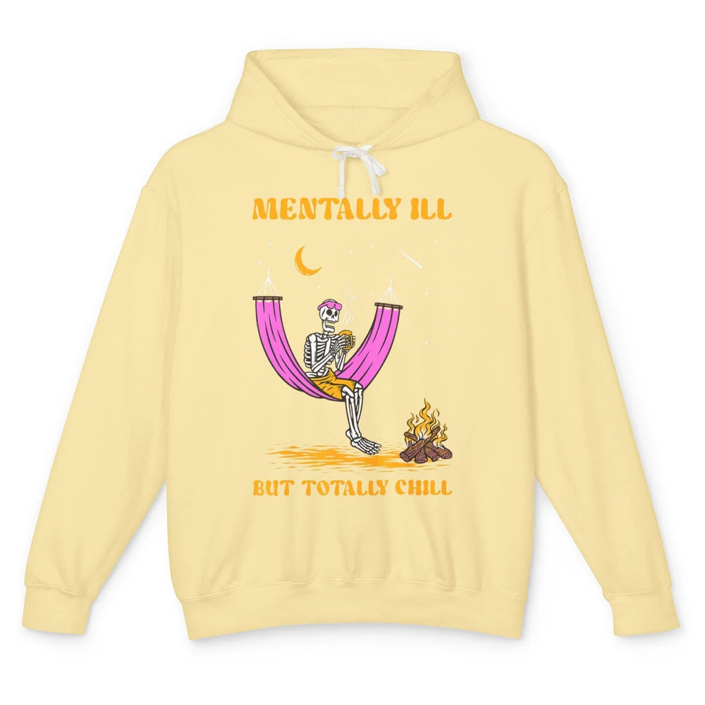 Mentally Ill Skeleton Fire Moon Mental Health Matter Therapy Unisex Lightweight Hoodie