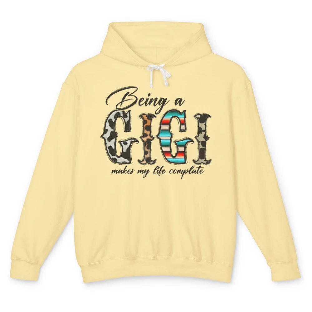 Leopard Being A Gigi Makes My Life Complete Grandma Western Unisex Lightweight Hoodie