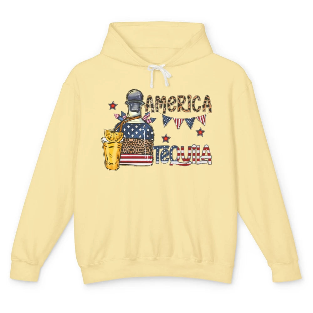 America Tequila Leopard Western Country 4th Of July Party Unisex Lightweight Hoodie