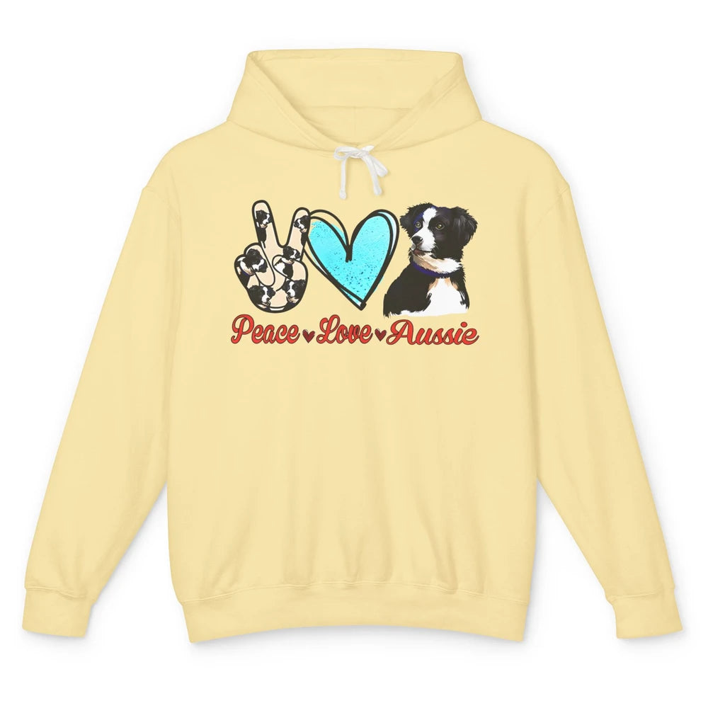 Peace Love Aussie Dog Lovers Australian Shepherd Dad Mom Unisex Lightweight Hoodie