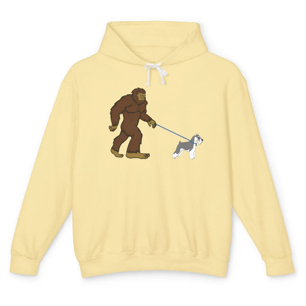 Funny Bigfoot Sasquatch Walking Schnauzer Dog Mom Gift Unisex Lightweight Hoodie