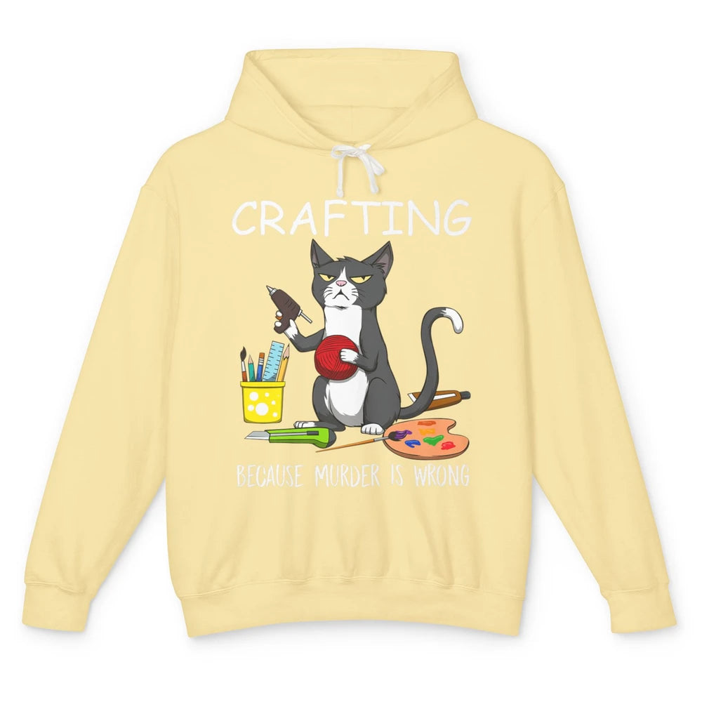 Funny Black Cat Crafting Because Murder Is Wrong Painter Unisex Lightweight Hoodie