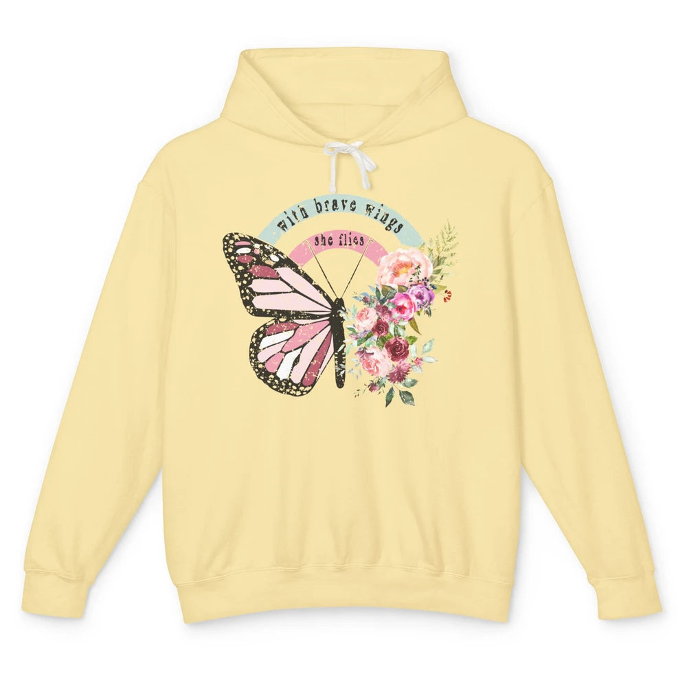 Retro Vintage Floral Butterfly With Brave Wings She Flies Unisex Lightweight Hoodie