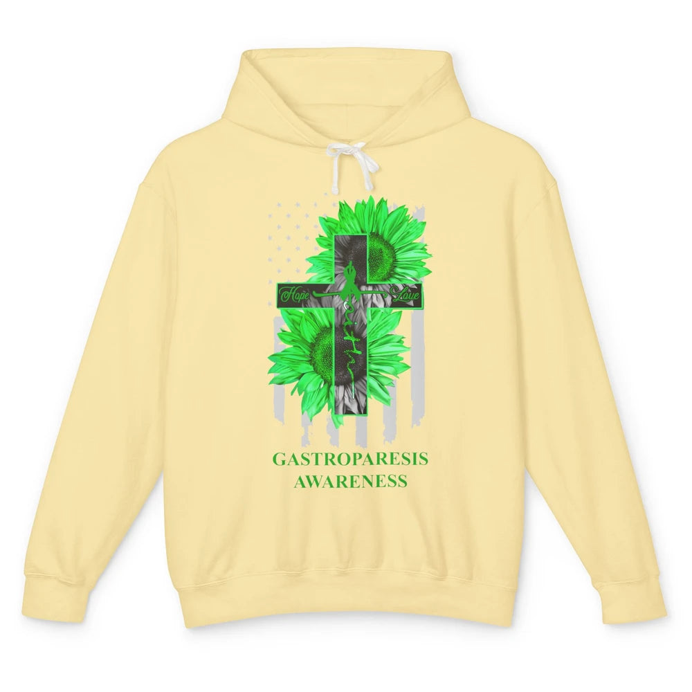 Gastroparesis Awareness Green Ribbon Faith Hope Love US Flag Unisex Lightweight Hoodie