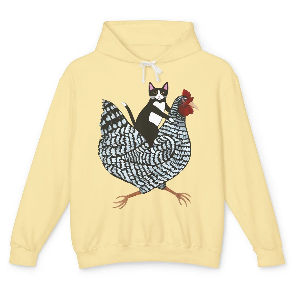 Tuxedo Cat On A Chicken Funny Cat Kitty Chicken Lovers Gift Unisex Lightweight Hoodie