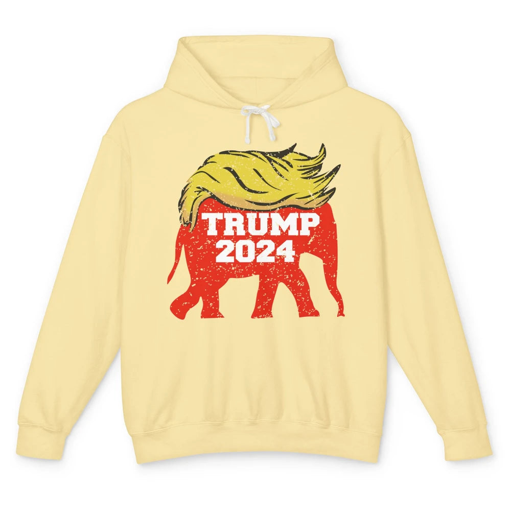 Trump 2024 Republican Elephant With Trump Hair Funny Trump Unisex Lightweight Hoodie