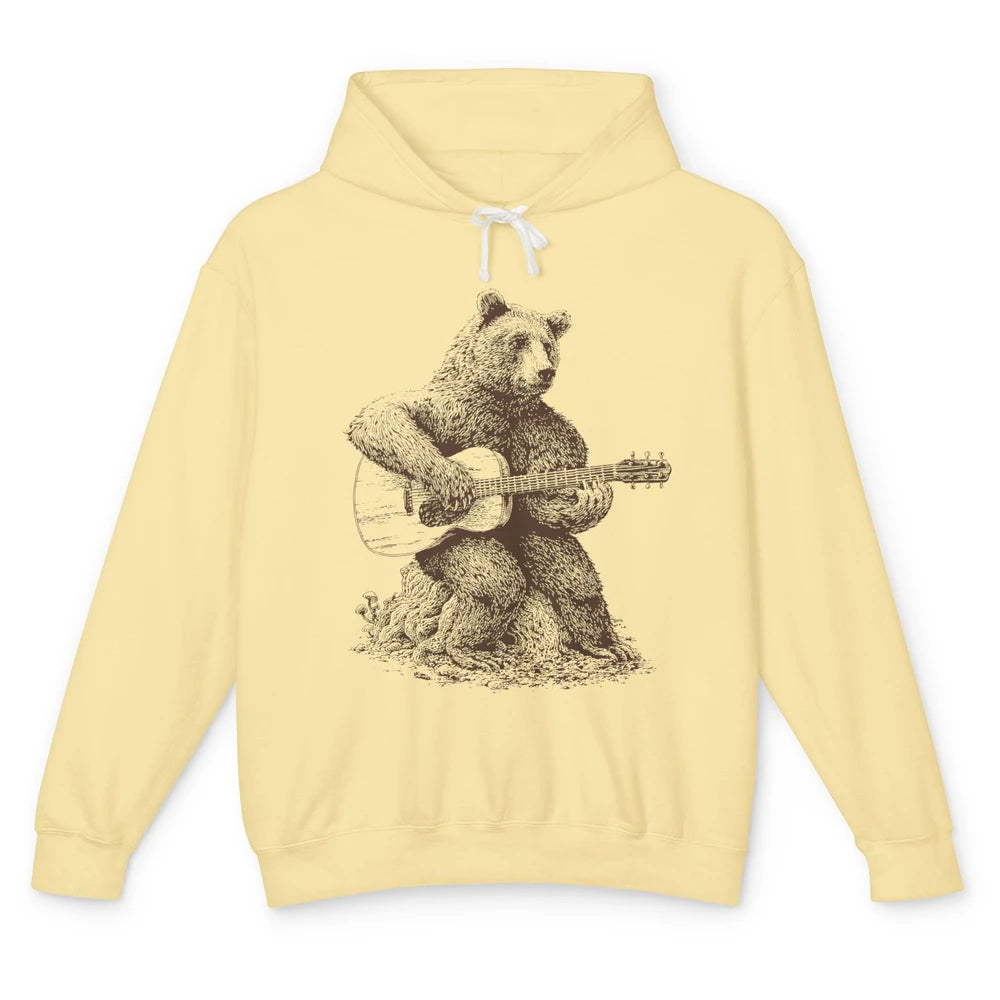 Retro Bear Playing Bass Guitar Bear Guitarist Music Lovers Unisex Lightweight Hoodie