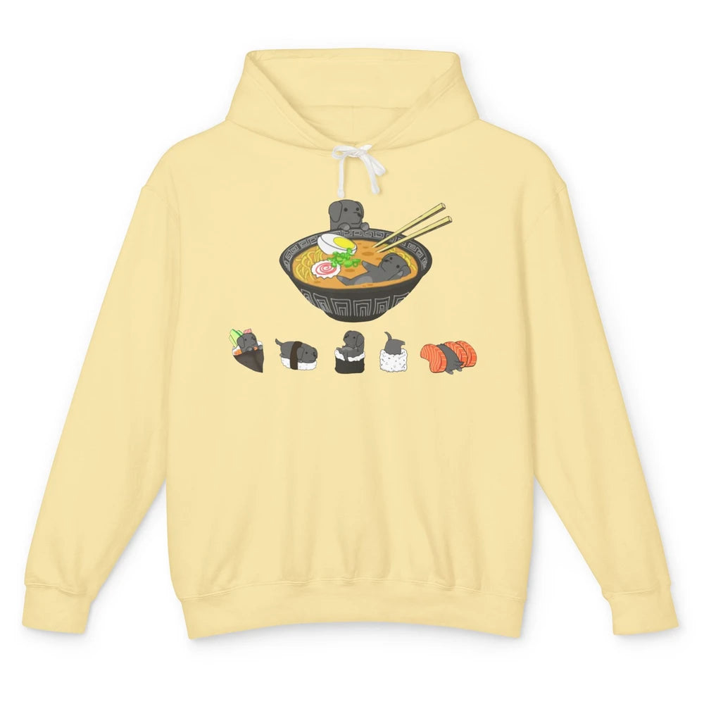 Black Labrador Sushi Ramen Bowl Japanese Kawaii Dog Mom Unisex Lightweight Hoodie