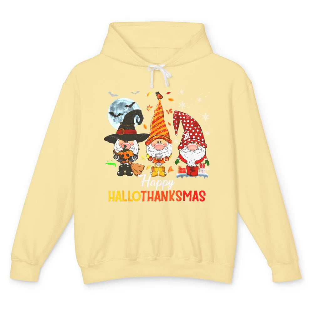 Funny Pumpkin Gnomes Hallo-thank-mas Thanksgiving Christmas Unisex Lightweight Hoodie