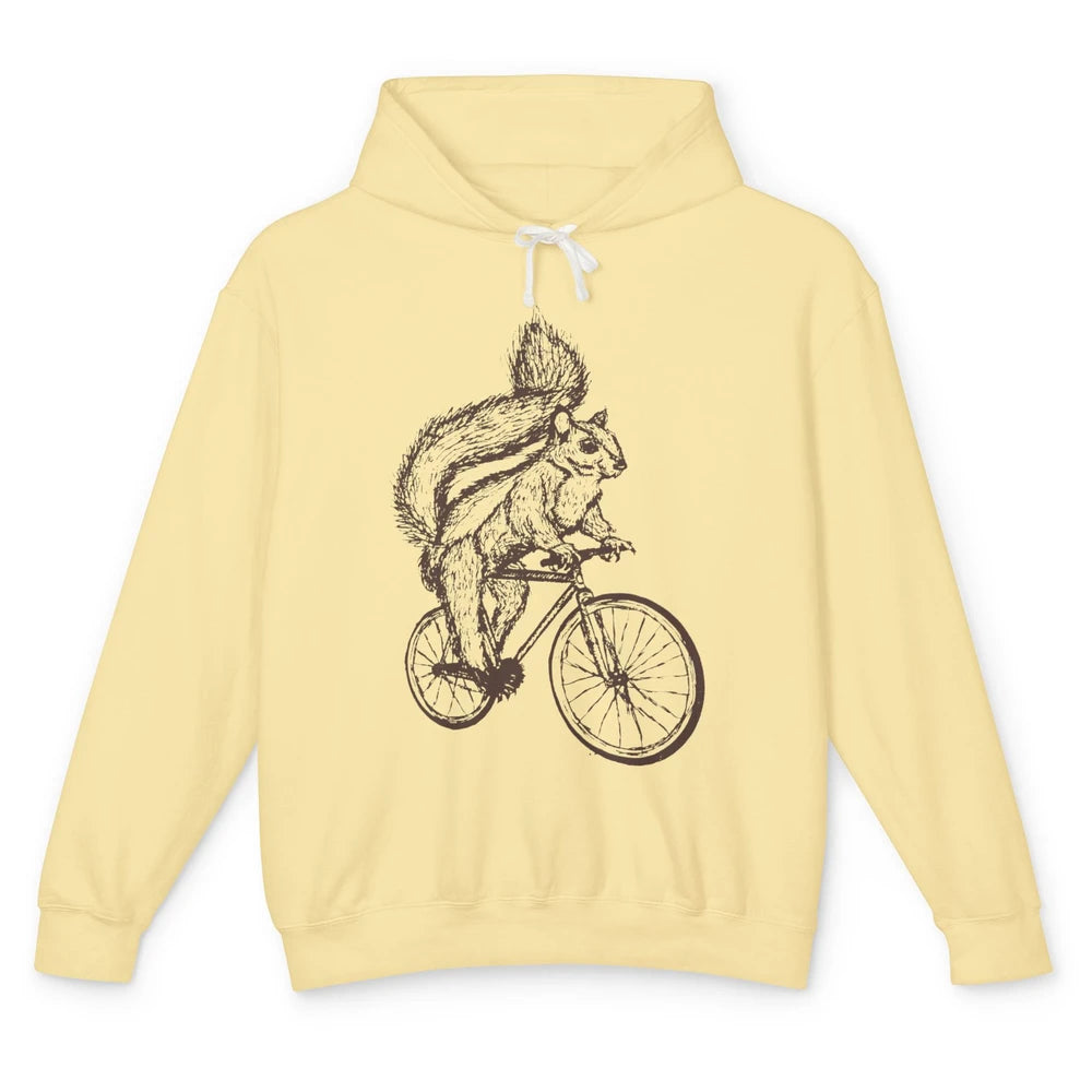 Funny Squirrel Riding A Bicycle Drawn Bike Squirrel Lovers Unisex Lightweight Hoodie