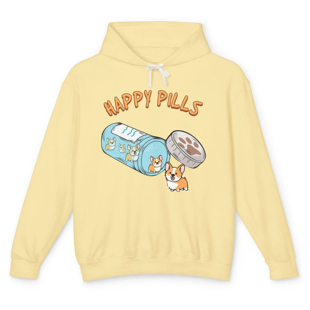 Happy Pills Corgis Cute Welsh Corgi Dog Funny Pet Puppy Unisex Lightweight Hoodie