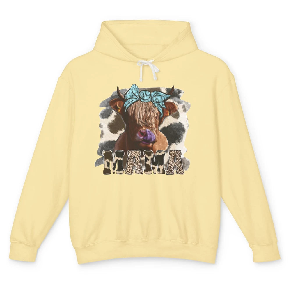 Leopard Highland Cow Bandana Cow Mama Western Country Heifer Unisex Lightweight Hoodie