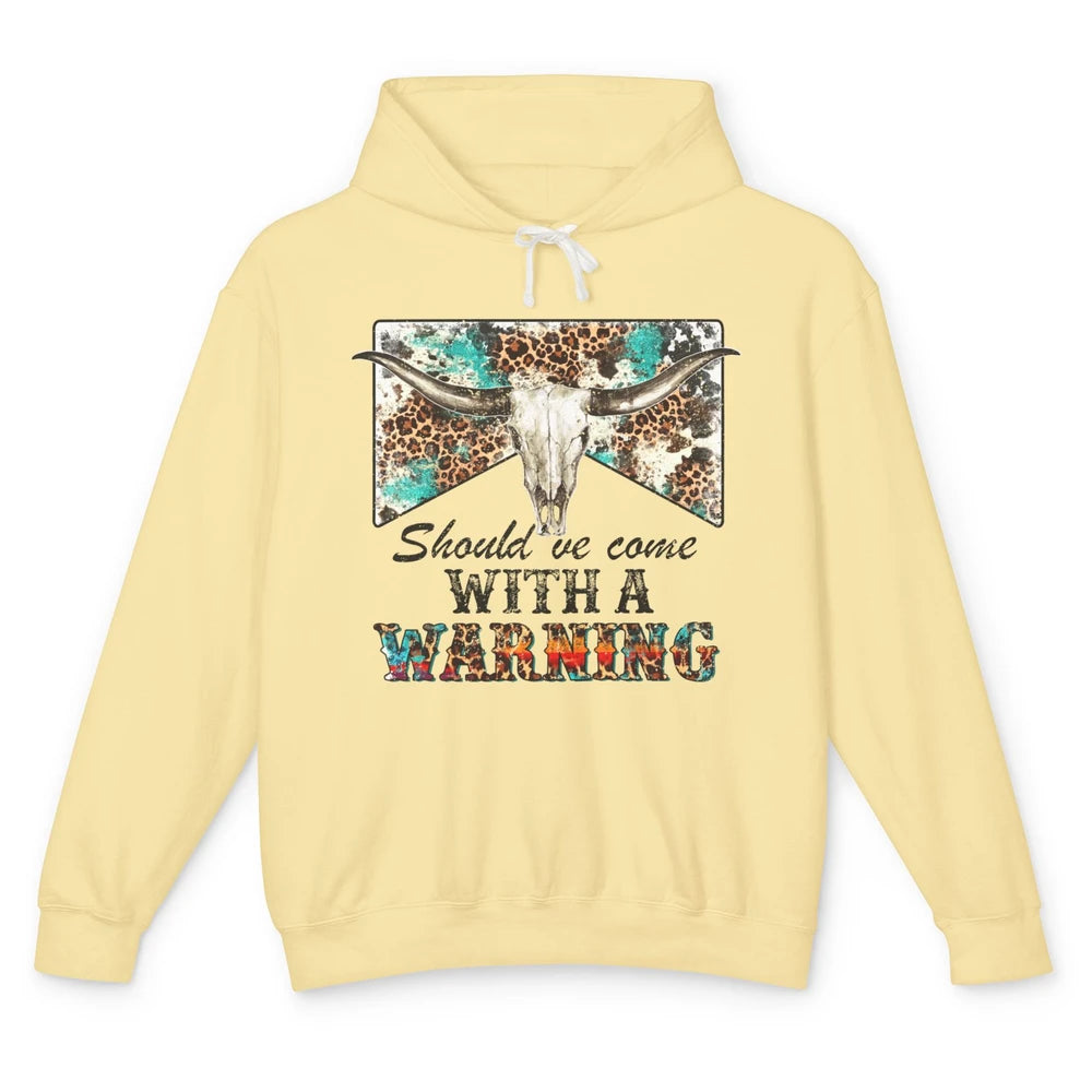 Retro Leopard Bull Skull Should've Come With Warning Western Unisex Lightweight Hoodie