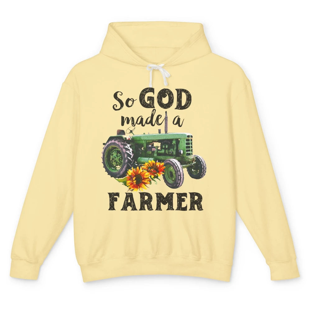 Vintage Retro Tractor God Made A Farmer Proud Farmer Farming Unisex Lightweight Hoodie