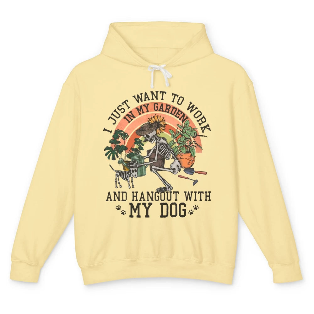 Retro Skeleton Gardening In The Garden Hang Out With My Dog Unisex Lightweight Hoodie