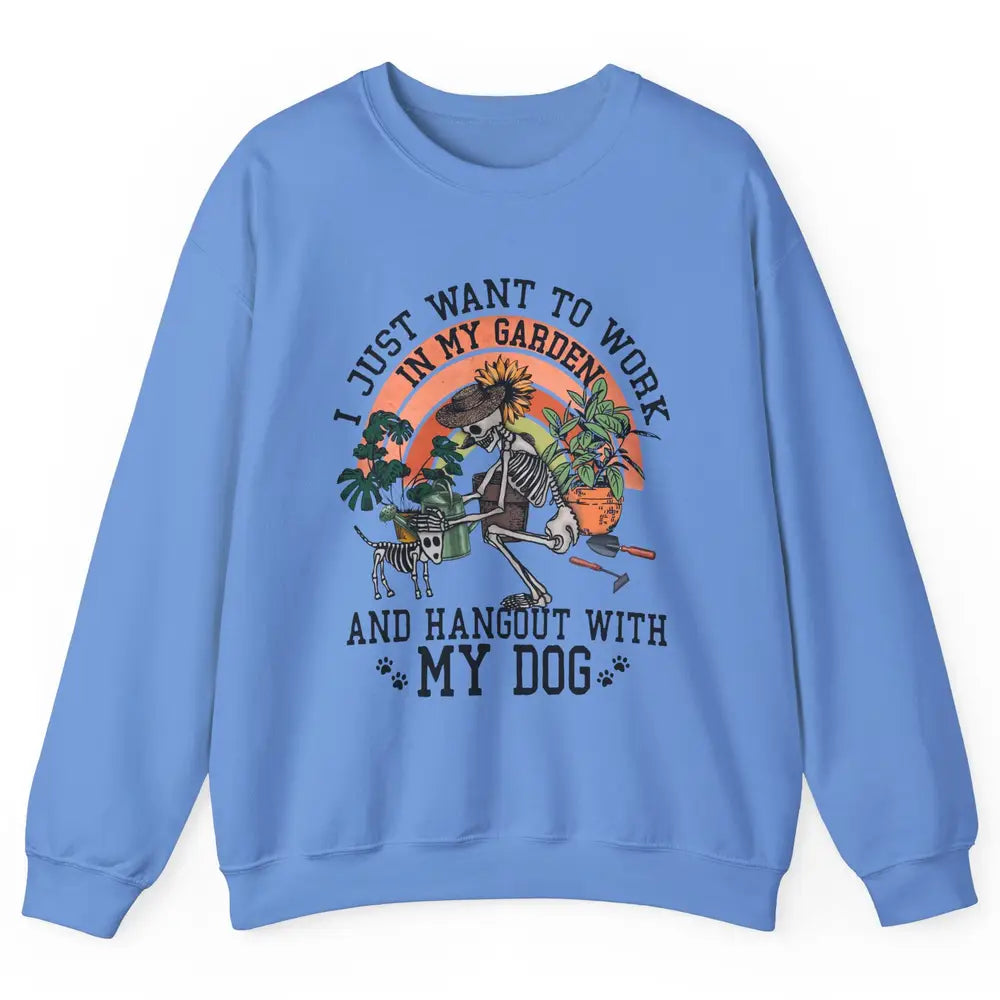 Retro Skeleton Gardening In The Garden Hang Out With My Dog Unisex Crewneck Sweatshirt