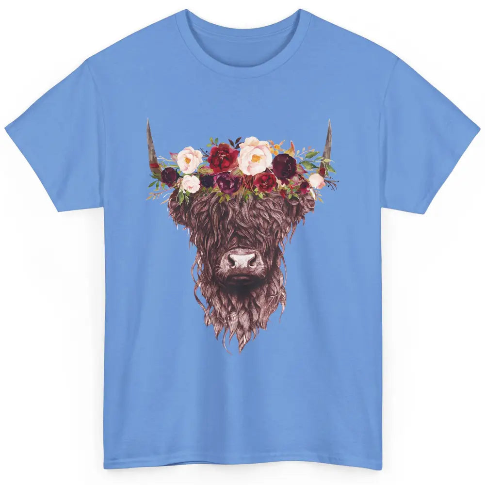 Floral Highland Cow Western Farm Animals Highland Cow Lovers Classic Unisex T-Shirt