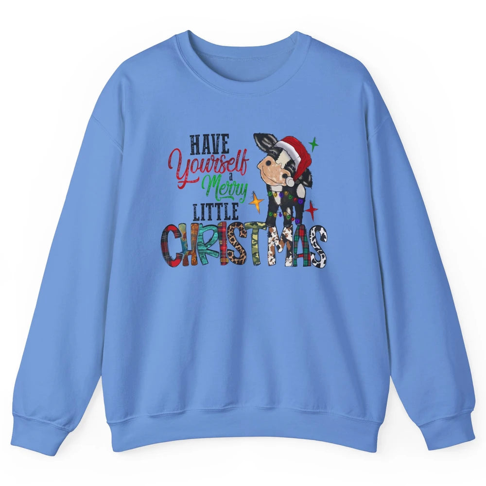 Cow Santa Have Yourself Merry Little Christmas Western Xmas Unisex Crewneck Sweatshirt