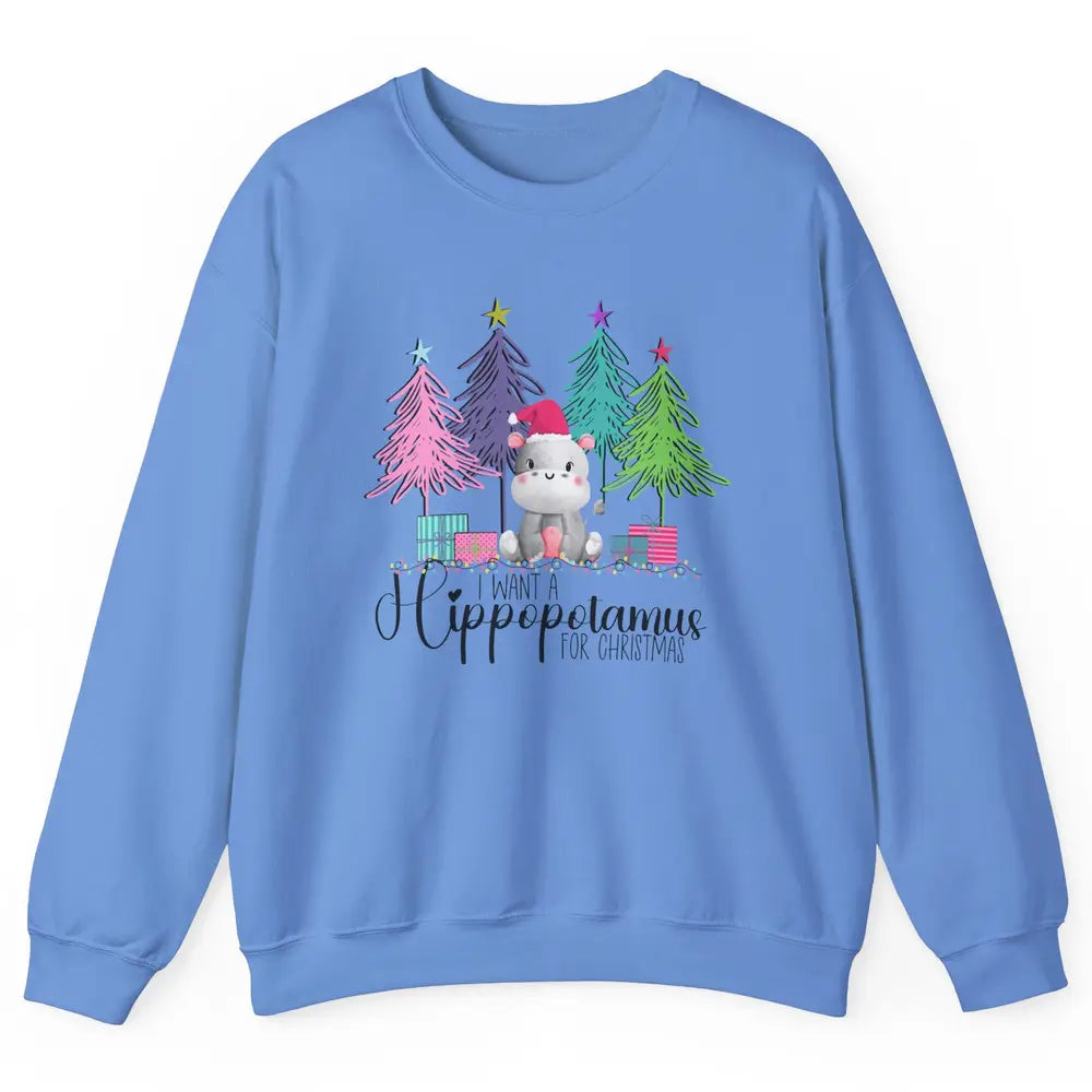 I Want A Hippopotamus For Christmas Tree Hippo Doodle Draw Unisex Crewneck Sweatshirt