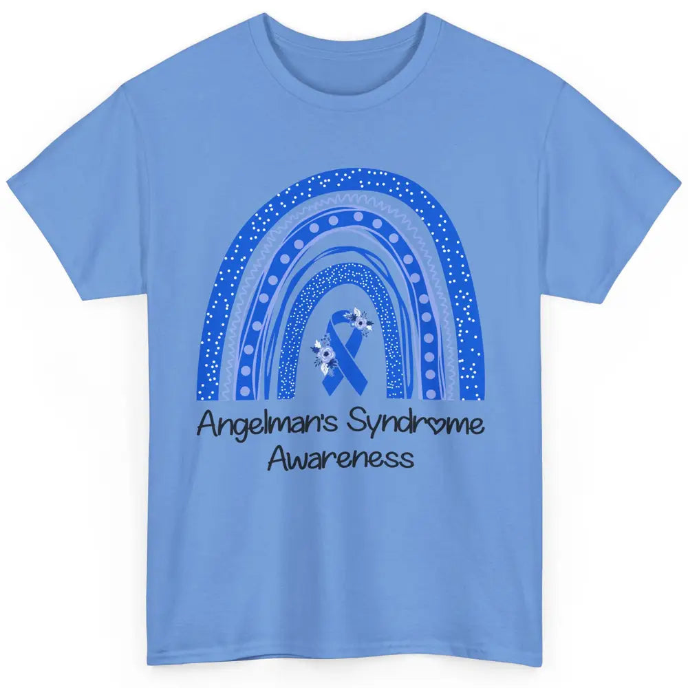 We Wear Blue Angelman's Syndrome Floral Blue Ribbon Rainbow Classic Unisex T-Shirt