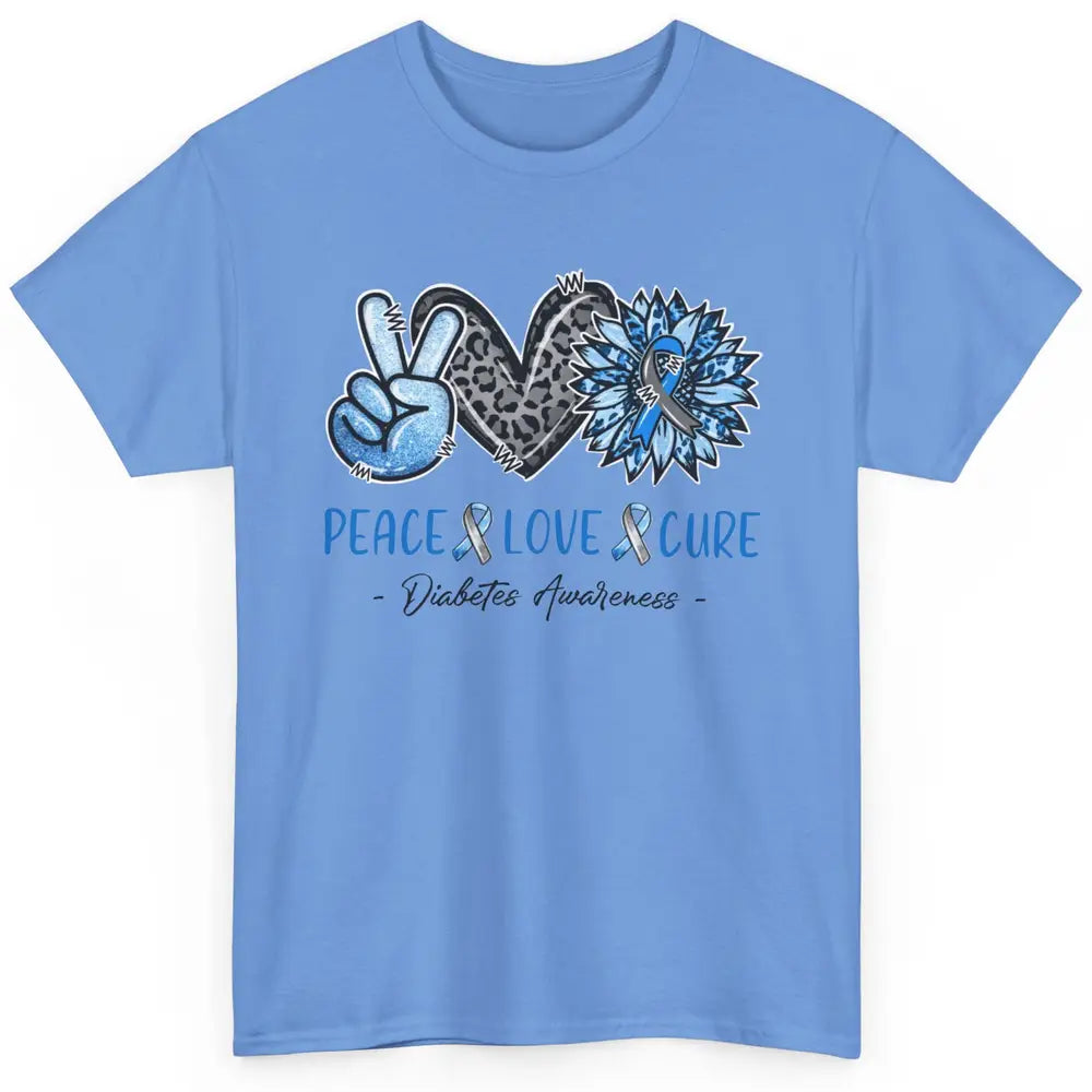 Diabetes Awareness Peace Love Cure Leopard Blue Sunflower Classic Unisex T-Shirt