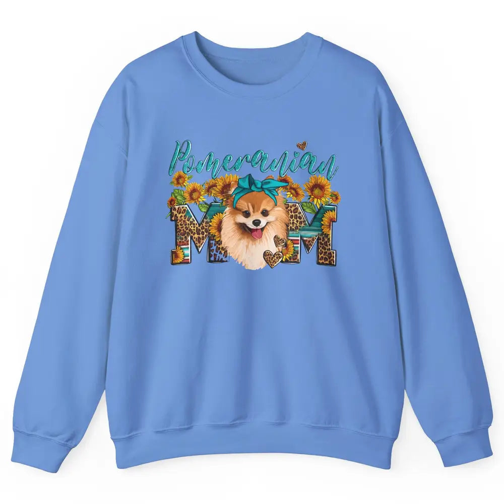 Sunflower Leopard Pomeranian Mom Western Pomeranian Dog Lady Unisex Crewneck Sweatshirt