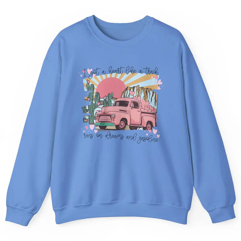 Western Sunset Cowgirl I Got Heart Like Truck Rodeo Cactus Unisex Crewneck Sweatshirt