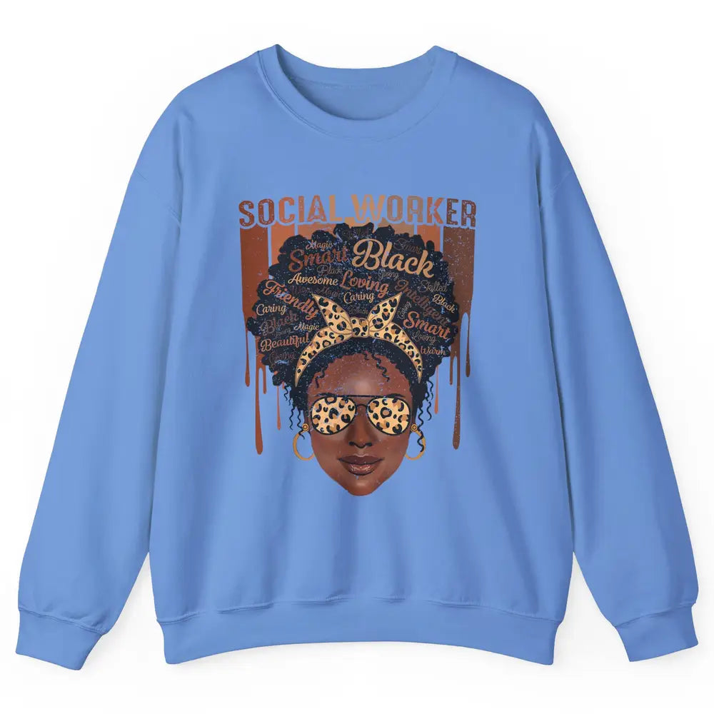 Social Worker Afro Messy Bun African American Social Work Unisex Crewneck Sweatshirt