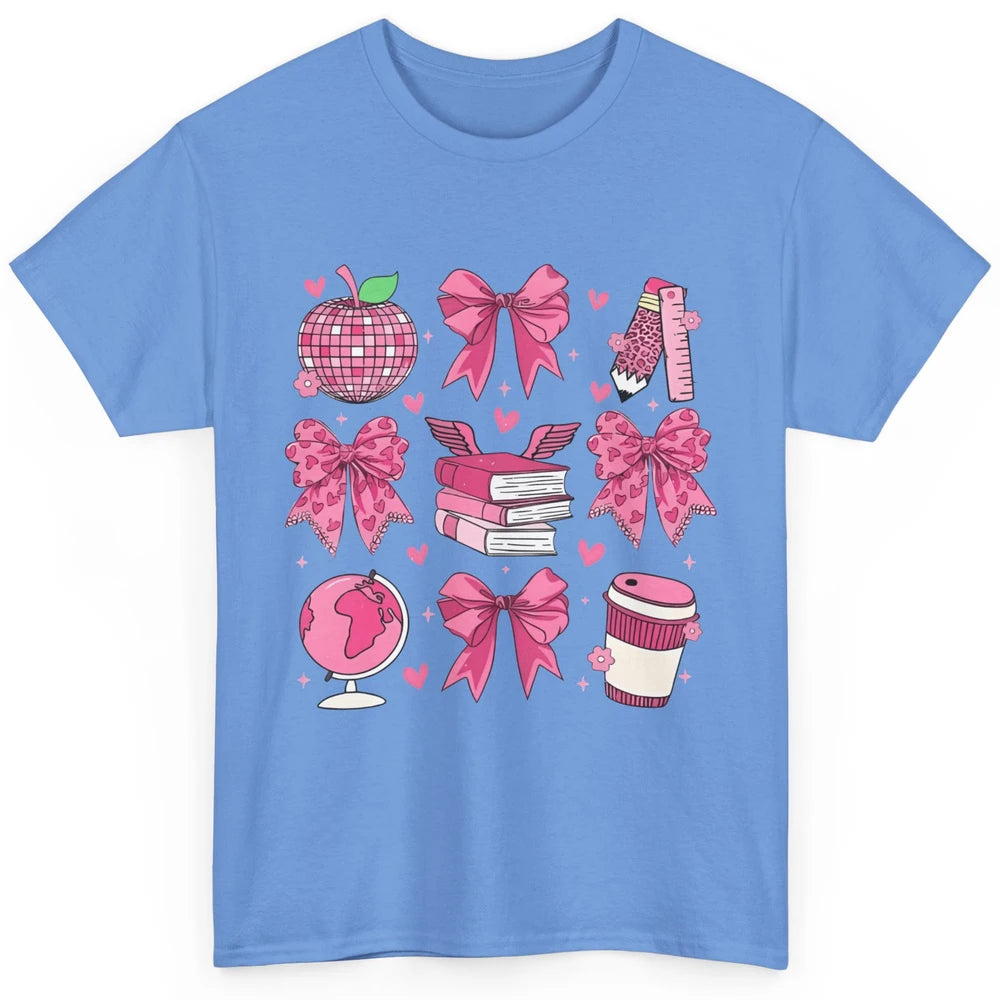 Cute Set Of Bows Coquette Coffee Apple Pink Valentine's Day Love Leopard Heart Back To School Latte Book Teacher Students Classic Unisex T-Shirt