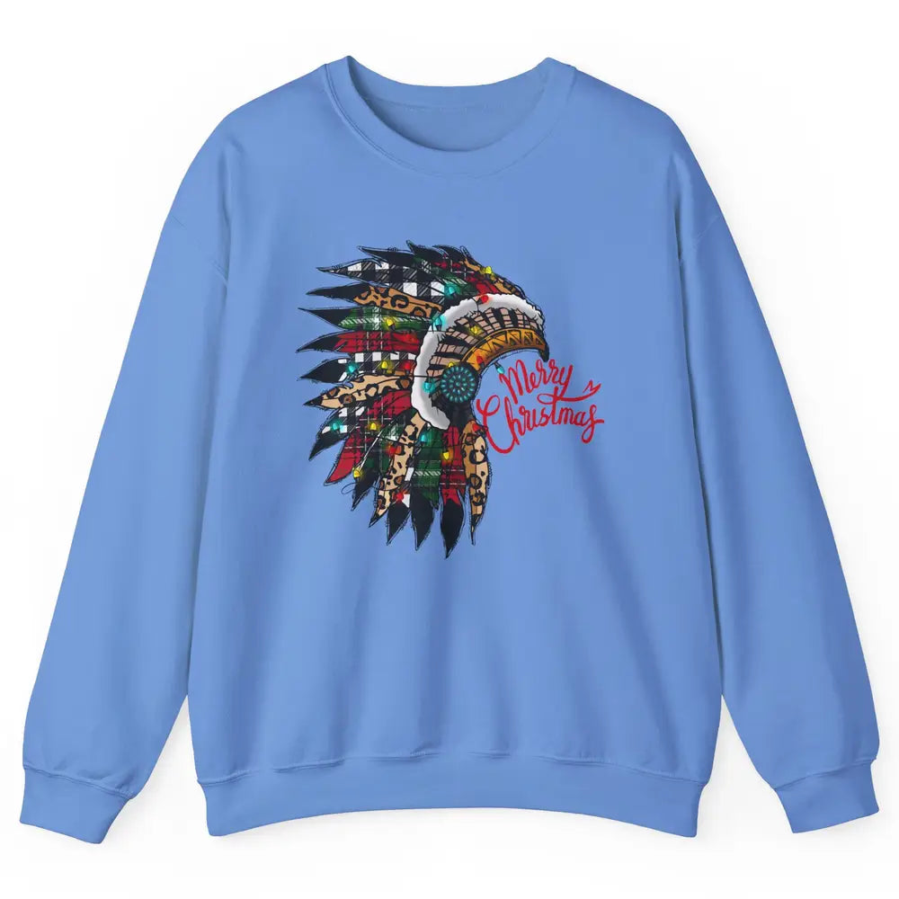 Christmas Headdress Indian Hat Leopard Western Christmas Unisex Crewneck Sweatshirt