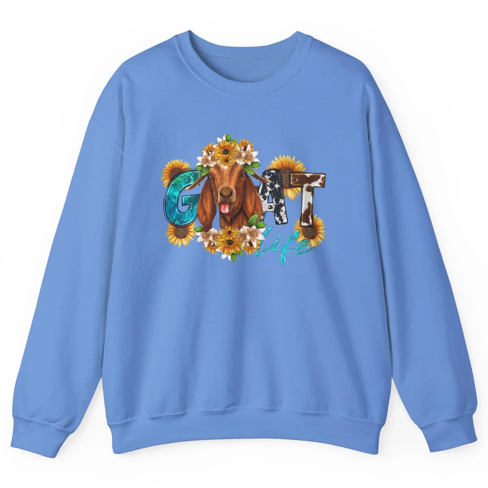 Sunflower Goat Life Just A Girl Who Love Goat Farmer Western Unisex Crewneck Sweatshirt