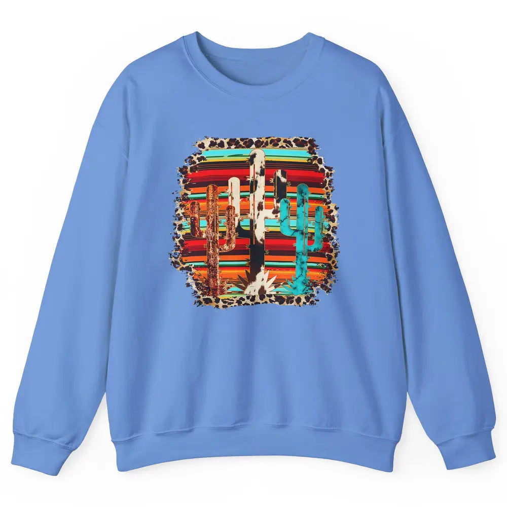 Western Country Cactus Cowhide Serape Turquoise Leopard Unisex Crewneck Sweatshirt