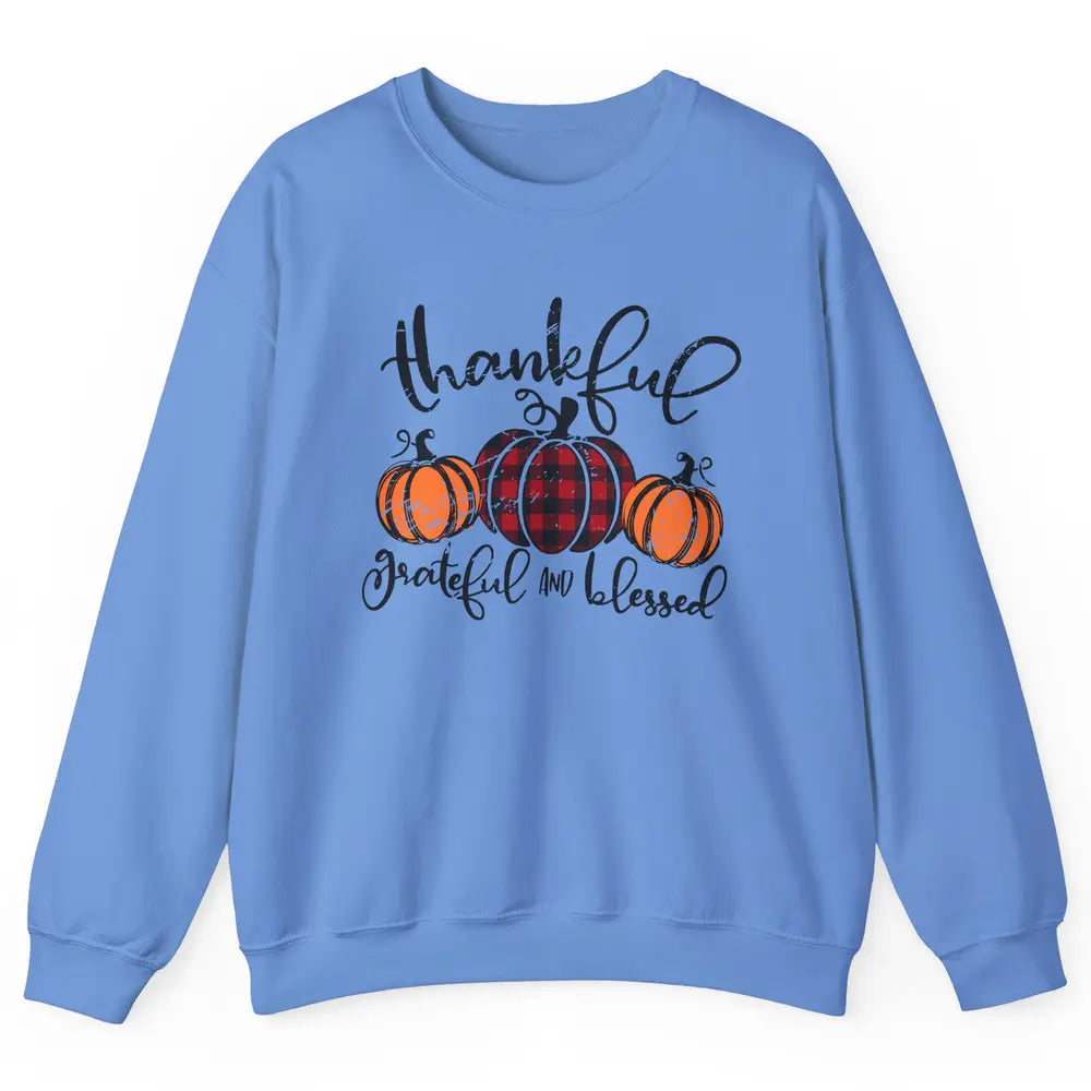 Vintage Grateful Thankful Blessed Pumpkin Fall Thanksgiving Unisex Crewneck Sweatshirt