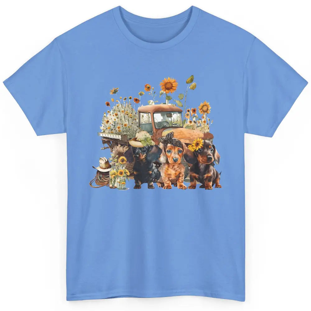 Vintage Truck And Sunflower Dachshund Mom Dachshund Lovers Classic Unisex T-Shirt