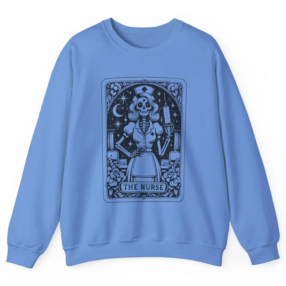 Retro Skeleton The Nurse Tarot Card Halloween Nursing Life Unisex Crewneck Sweatshirt