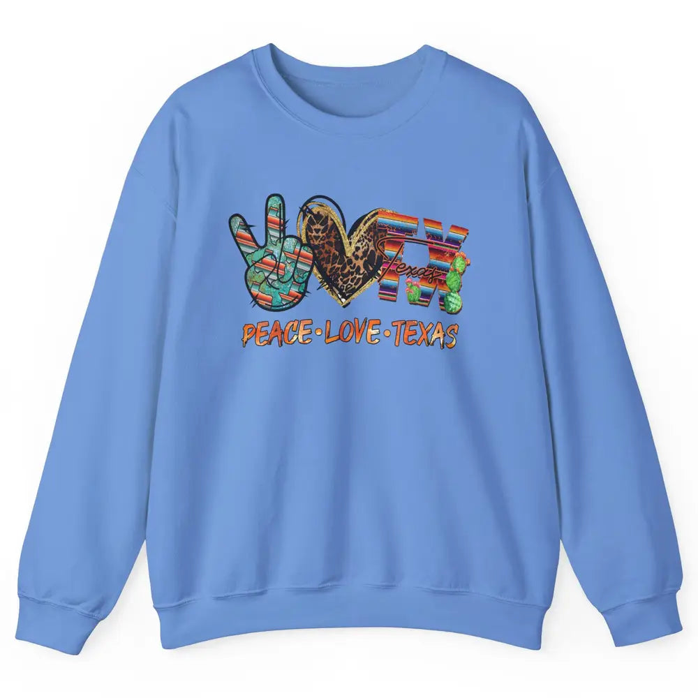 Retro Peace Love Texas Leopard Western Country Desert Cactus Unisex Crewneck Sweatshirt