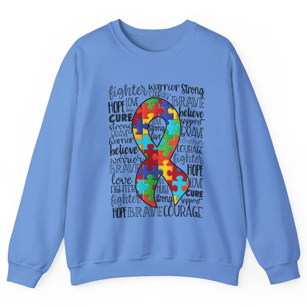 Autism Awareness Puzzles Ribbon Strong Brave Autism Support Unisex Crewneck Sweatshirt