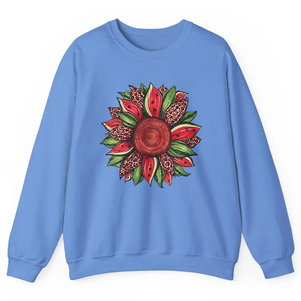 Watermelon Leopard Sunflower Summer Peace Love Watermelon Unisex Crewneck Sweatshirt